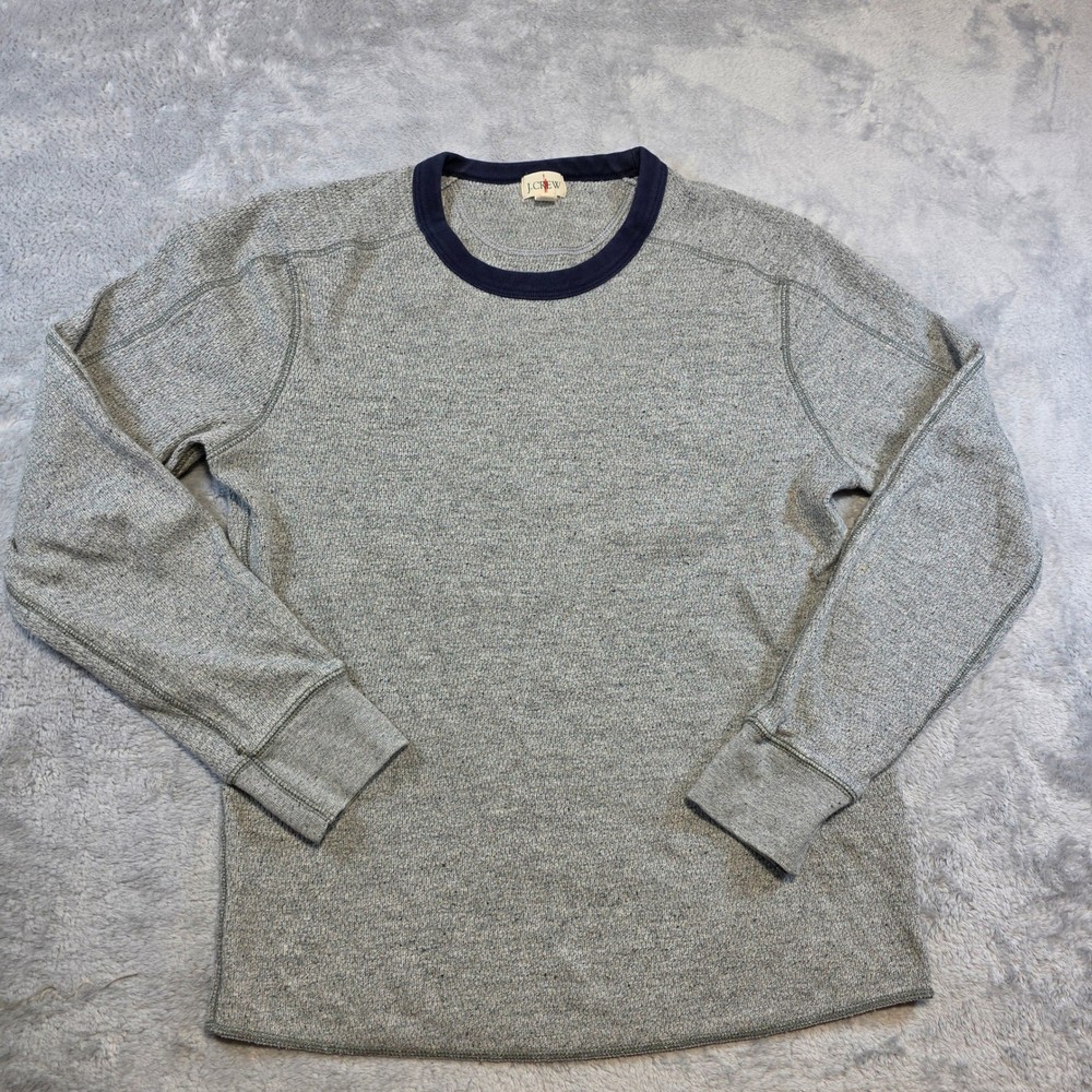 J.Crew Men XS Grey Thermal Shirt Contrast Navy Crew Neck Ringer Oarsman Waffle