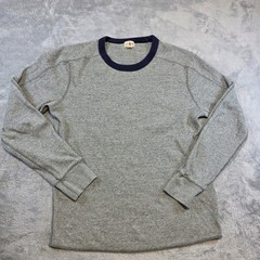 J.Crew Men XS Grey Thermal Shirt Contrast Navy Crew Neck Ringer Oarsman Waffle