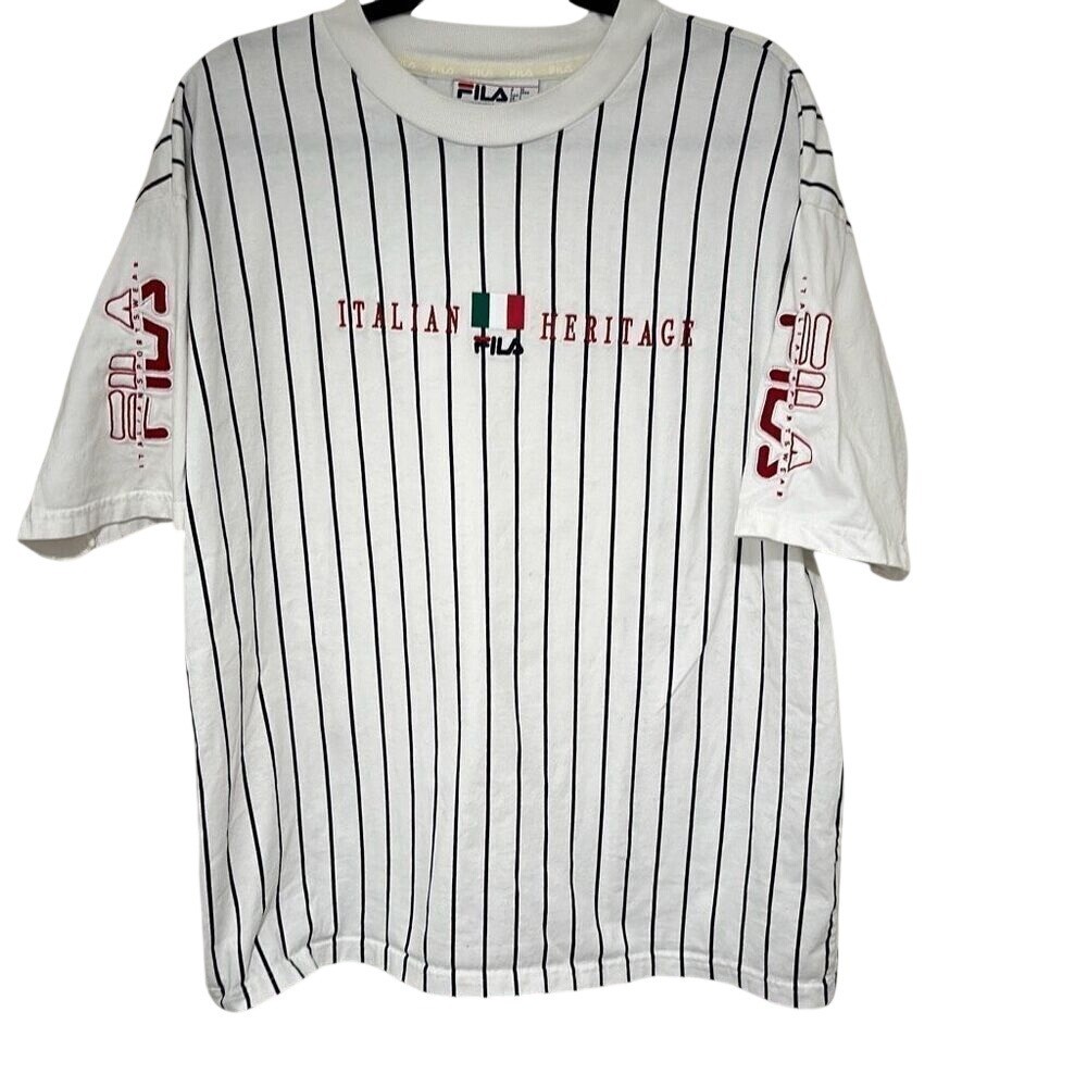 Fila Mens White Italian Heritage Pin Stripe Short Sleeve T-Shirt Size Large