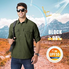 Men’s UPF 50+ Fishing Sun Shirts Long Sleeve Safari Hiking Work Travel T-Shirts