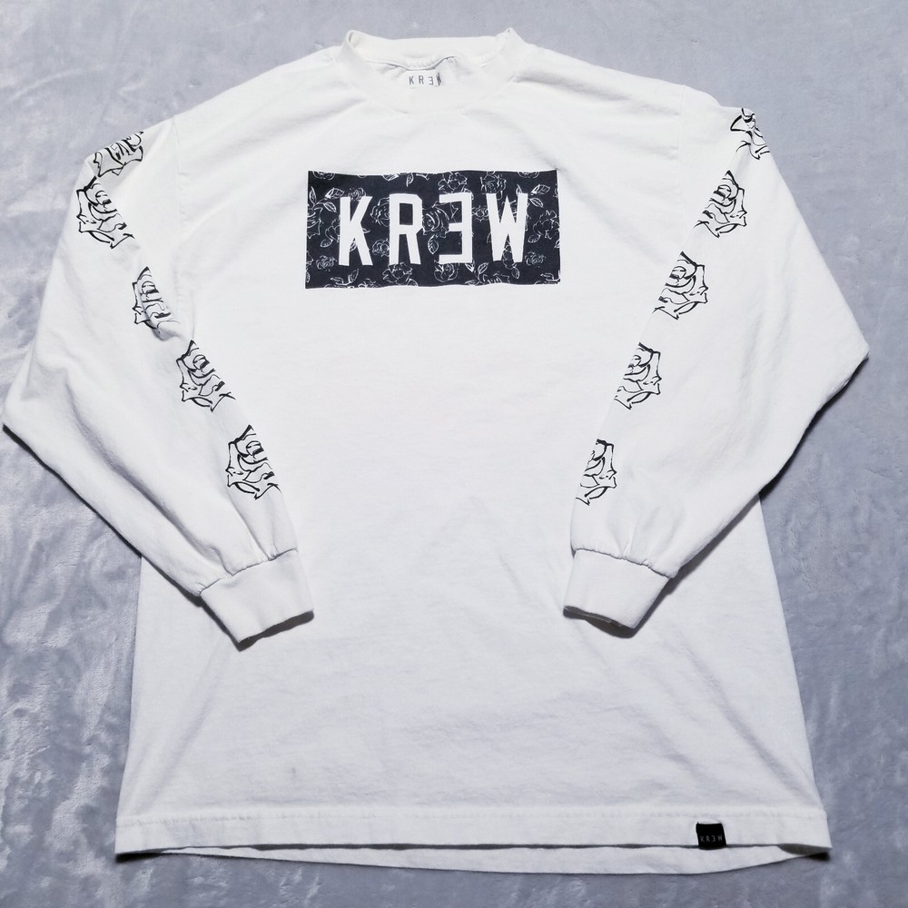 KREW KR3W T-Shirt Mens Large L White Long Sleeves Tee Rose Sleeves Skateboarding