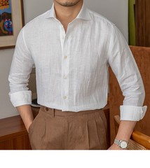Men’s Cotton Linen Long Sleeve Shirt Slim Fit Casual Formal Summer Breathable OL