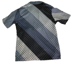 Alan Stuart VTG Size Medium Abstract Shirt Blue Polka Dot V-Neck Collar Pullover
