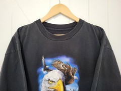 VTG Single Stitch Crewneck Bald Eagle Freedom Graphic T-Shirt Black 2001