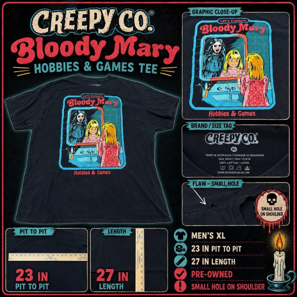 Creepy Co Bloody Mary T-Shirt Men’s XL Black Horror Graphic Tee
