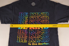 Black Graphic T Shirt Medium Be Kind To One Another Rainbow Text-Used/Excellent