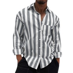 Men’s Stripes Shirt Casual Slim Shirts Long Sleeve Button Down Tops Blouse