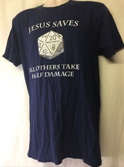 Anvil Lightweight Men’s Short Sleeve Crew Neck “Jesus Saves” Navy Shirt Size L