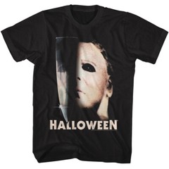 Halloween Horror Movie Michael Myers Half Mask And Knife Men’s T Shirt