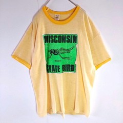 70s Russell Athletic Wisconsin Mosquito State Bird Ringer T-Shirt L Yellow