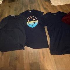 Set of Graphic T-Shirts in Black, Blue, and Red