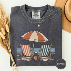 Retro Striped Beach Chairs Ocean Comfort Tee Summer Coastal