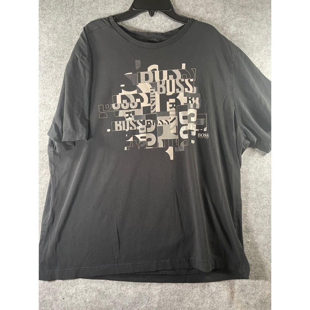 Hugo Boss Mens XXL Black Abstract Graphic Logo T-Shirt Short Sleeve Crewneck