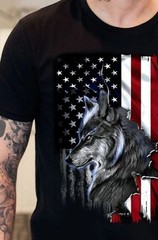 Men Cotton Wolf Print T Shirt Casual Graphic Tee Short Sleeve Soft Crew Neck Top