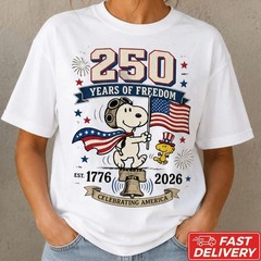 America Turns 250 Snoopy Shirt Red White Blue Freedom Celebration
