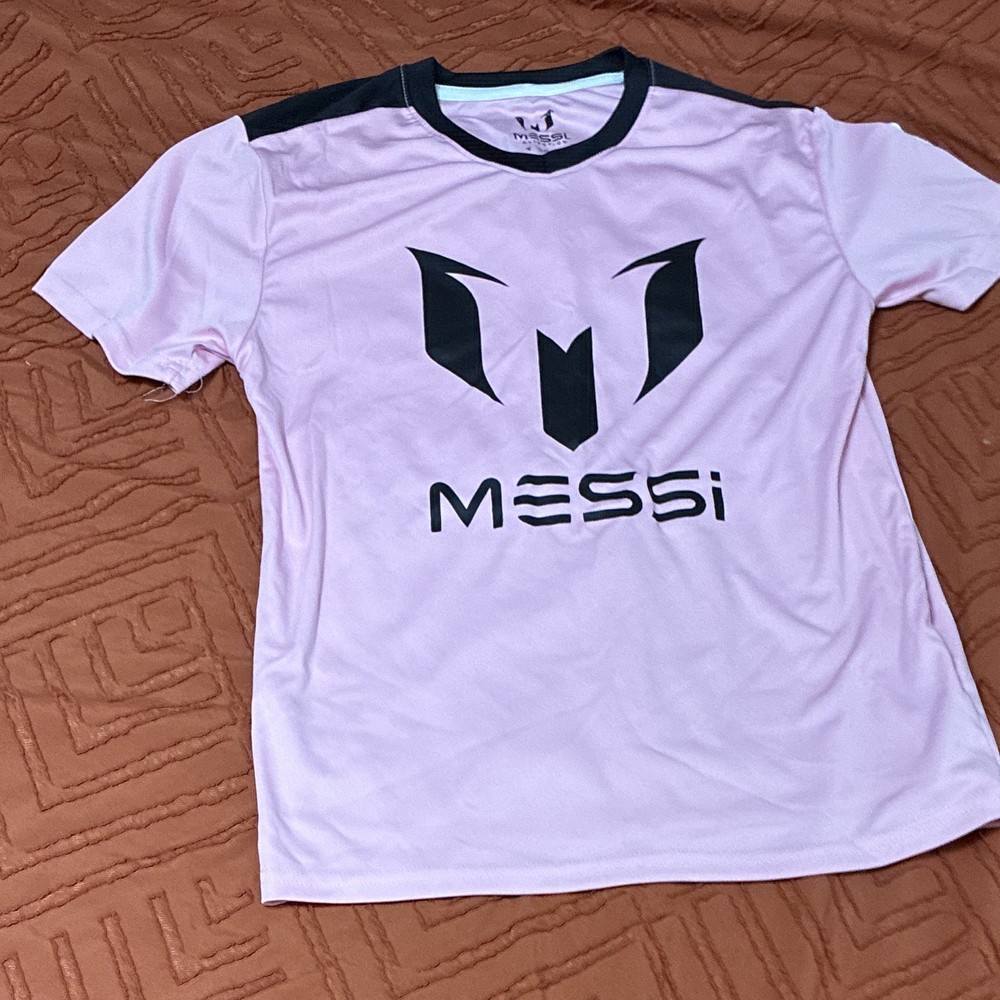Messi Collection Pink/Black Graphic Print Logo Crew Neck T-Shirt Size L #10