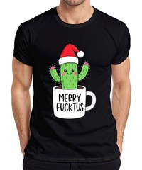 MERRY FUCKTUS Funny Christmas Cactus Santa Hat Gift Mens T-Shirt