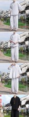 Retro Chinese Style Men’s 3/4 Sleeve Shirt Top Ankle Pants Casual Loose 2pcs Set