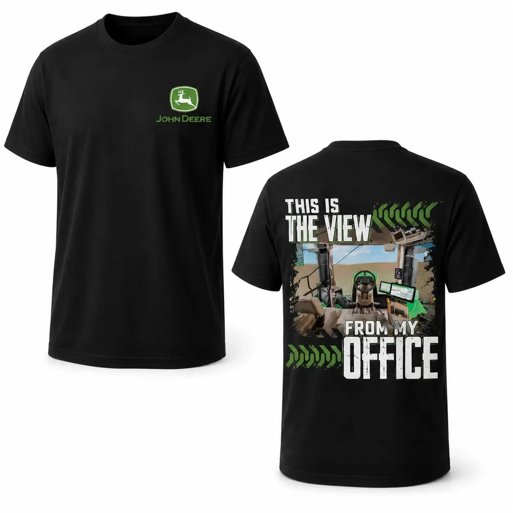 John Deere Farmer T-Shirt, Tractor Cab Office View Graphic, John Deere Graphic