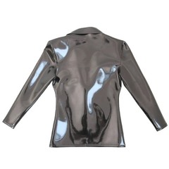PU Double Side Top PVC Glossy Shiny Men Deep V Neck Long Sleeve T-shirt Elastic