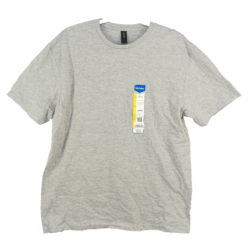 NWT GILDAN Men Crew Neck Classic T-shirt LARGE Softstyle Cotton Blend Gray Knit