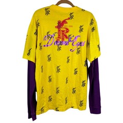 Request T-Shirt Mens Vibrant Yellow Crew Layered Demon Eyes XL Y2K Retro