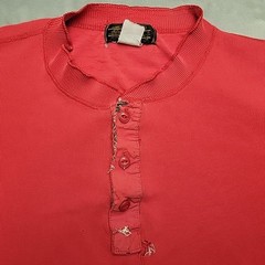 Vintage Eddie Bauer Henley Shirt Men L Red Ribbed Knit Distressed Grandpa Logger