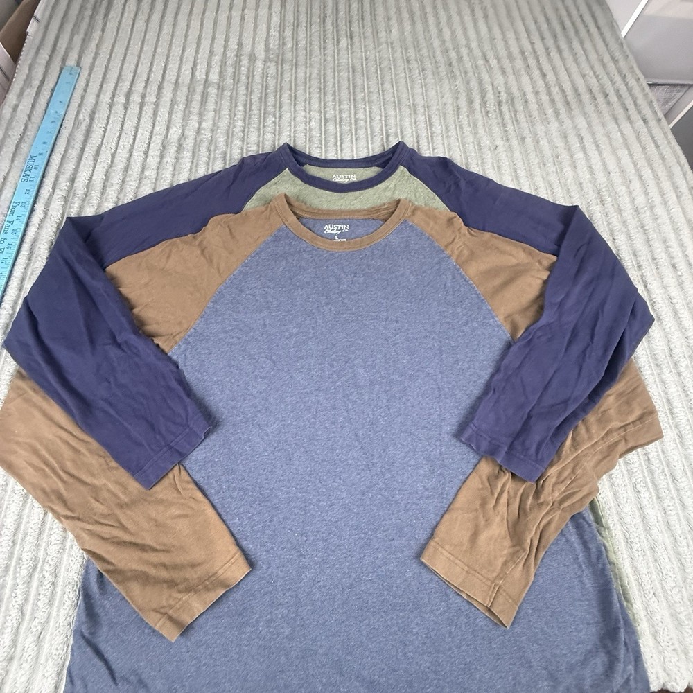 2 Pc Lot Austin Clothing Co Men’s Large Long Sleeve T-shirt Raglan Classic Fit