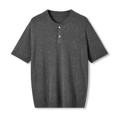 Retro Henry Collar Knitted Short-Sleeved T-Shirt Men Business Linen Blend Top