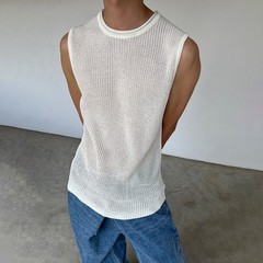 Casual Wear Daily Wear Men’s Tank Top Knitted Vest Knitted Fabric Regular Length