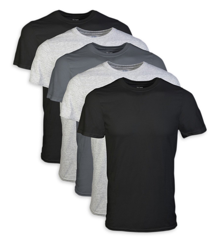 Gildan Men’s Cotton Crew T-shirts 5 Pack- Assorted Black, Size S