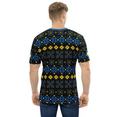 Ukraine Folk Art Pattern Men’s AOP T-Shirt, Trident & Flag Design