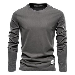 100% Cotton Long Sleeve T Shirt for Men Solid Spring Casual Mens T-shirts High