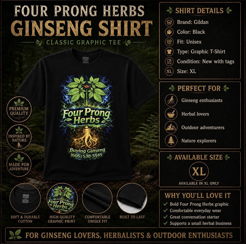 Four Prong Herbs Ginseng Shirt Unisex XL Black Gildan Graphic Tee NWT