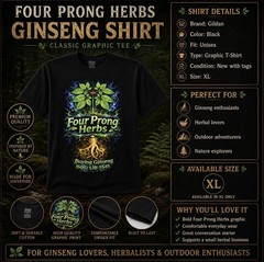 Four Prong Herbs Ginseng Shirt Unisex XL Black Gildan Graphic Tee NWT