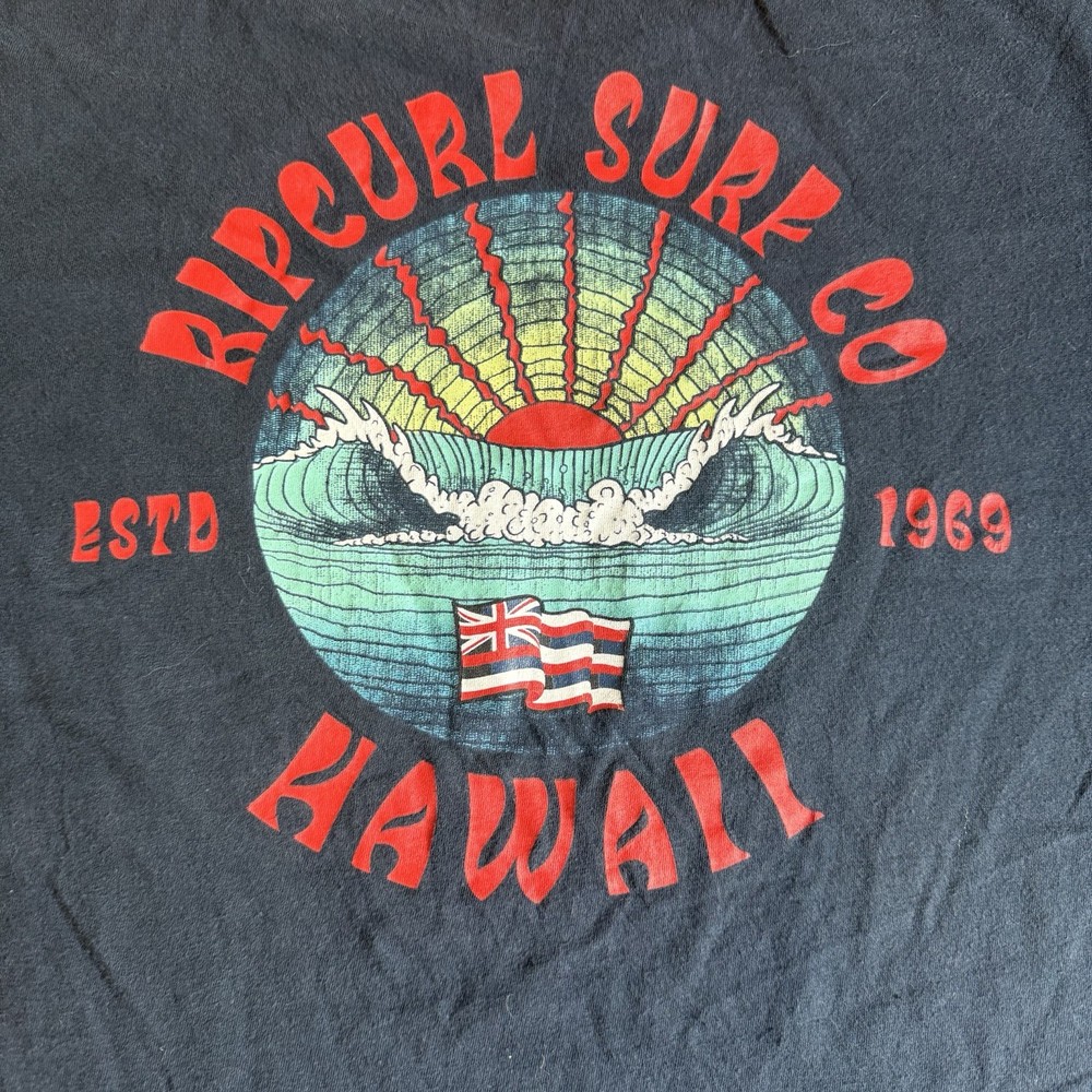Rip Curl Hawaii Surf Graphic Print Blue Short Sleeve Crew Neck Men’s T-Shirt