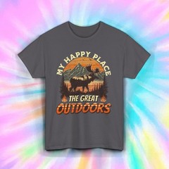 Happy Place Outdoors Shirt Moose Camping Nature Mountain Adventure Tee S-5XL