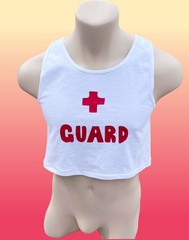 Lifeguard custom printed Mens White 100% cotton super short crop tank top