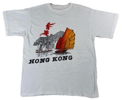 Hong Kong Boat Graphic T-Shirt White Size XL