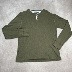 Vintage Polo Ralph Lauren Shirt Mens XLarge Mossy Green Lined Henley Slub Cotton