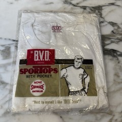 1970s BVD T-shirt Selvedge Pocket White Men’s Large New White Cotton Sportops