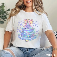 Pastel Holographic Christmas Tree Shirt, Coquette Christmas Tree Shirt, 203704