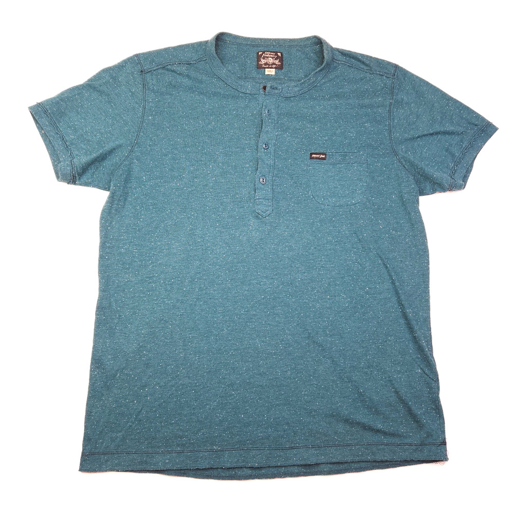 Diesel Industry Short Sleeve Knit Henley Shirt Green Blue Speckled Men’s Large