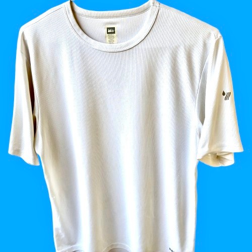 REI Co Op White Active T-Shirt Logo Moisture Wicking UPF 50 Hiking Mens Large