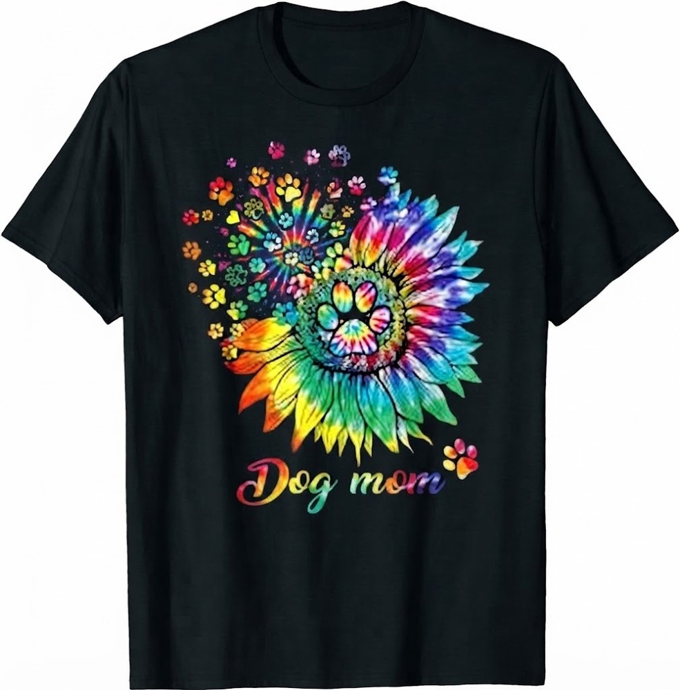 Dog Mom Spiral Dog Paws Prints Tie Dye, Hippie Dog Lover T-Shirt