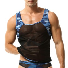 Men’s Camouflage Undershirts Sport Fitness Breathable See-through Tank Tops Vest