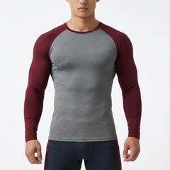 2 Packs Athletic Long Sleeve Compression Shirts Dry Fit Sports Gym Shirt Red