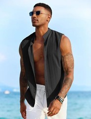 Mens Sleeveless Summer Shirts Beach Tank Tops Button Up Tank Shirt for Vacation