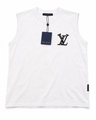 Louis Vuitton Men’s White Sleeveless Crew Neck Cotton Jersey Logo T-Shirt