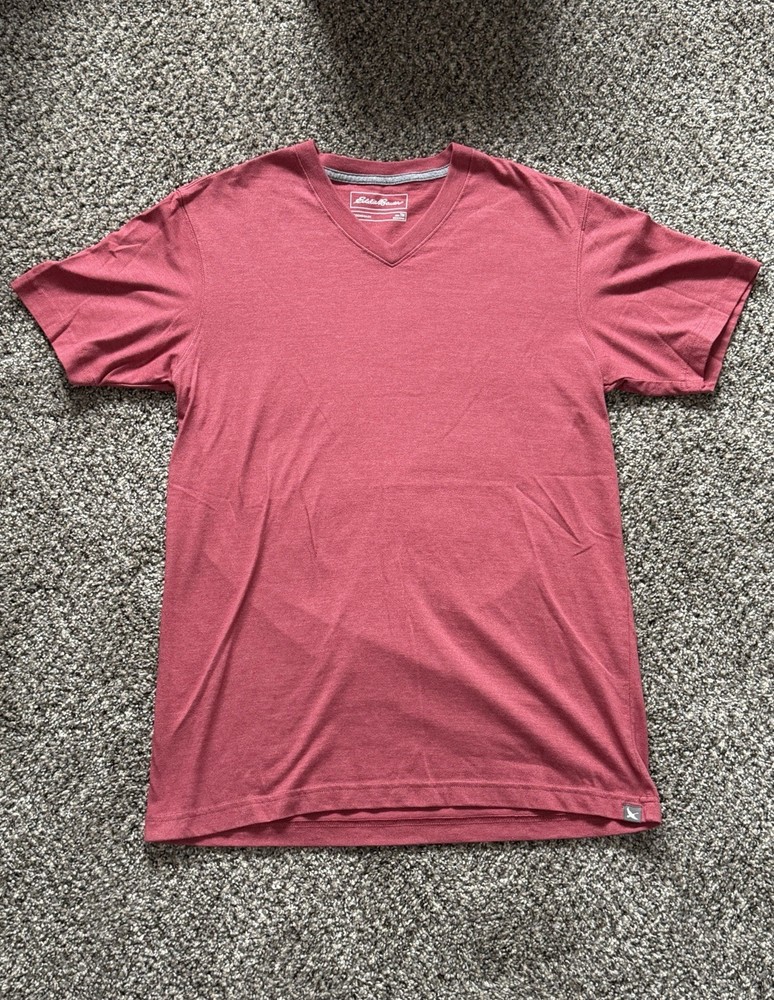 Eddie Bauer Men TM Red V-Neck Short Sleeve T-Shirt